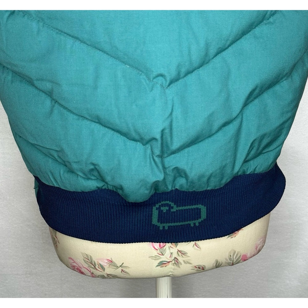 Vintage Woolrich Woman Down Puffer Vest Teal Sheep Logo Western Sz M Western EUC - Picture 10 of 11